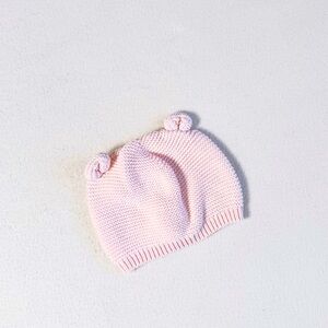 3/$25 Baby Gap Pink Knitted Kids Beanie with Ears Cotton Hat 12–18M Warm Cozy